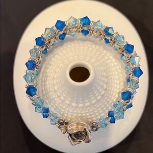 Blue and Sterling Silver Swarovski crystal  Beaded Bracelet